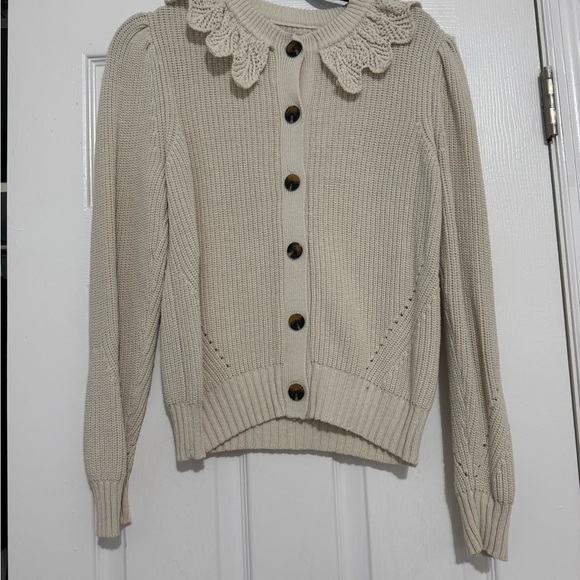 Who What Wear Sweaters - Who What Wear Cream Cardigan with Scalloped Collar